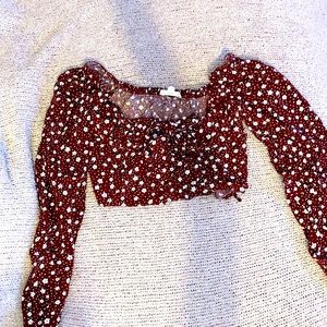 Brown & White Floral Cropped Top